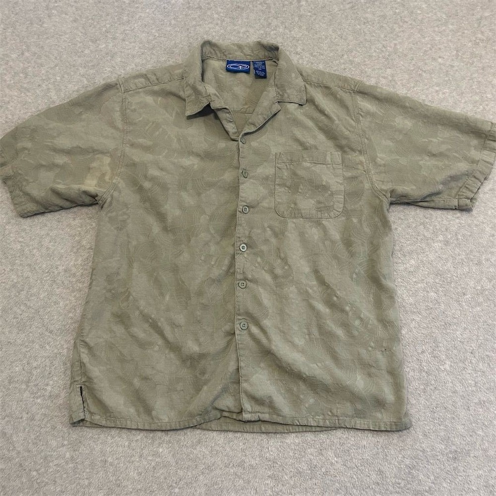 Vintage Ocean Pacific Shirt Men's Large Green Hawaiian Surf Button Up